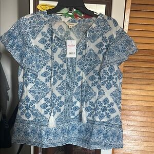 Lucky Brand Indigo and White Boho Blouse
